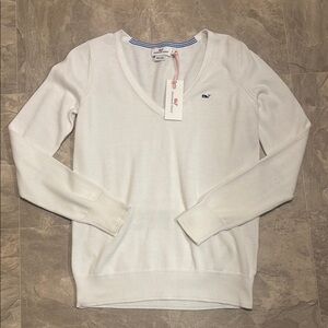 Women's White V-Neck Sweater